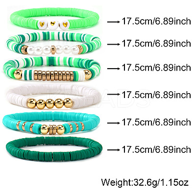 Polymer Clay Heishi Beaded Stretch Bracelets with Brass Beads for Daily Wear and Casual Style JO6865-1-1