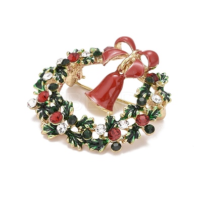 Colorful Christmas Wreath with Bell Enamel Pin with Rhinestone X-JEWB-A004-07G-1