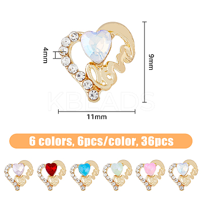 36Pcs 6 Colors Alloy Rhinestone Cabochons MRMJ-HY0001-15-1