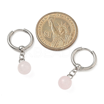 Natuarl Rose Quartz Round Hoop Earrings EJEW-JE06593-02-1