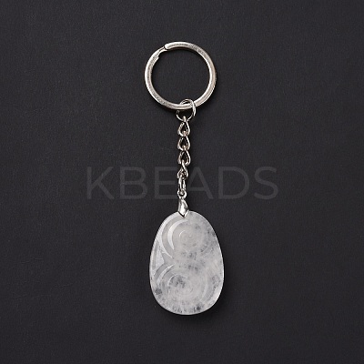 Natural Quartz Crystal Teardrop with Spiral Pendant Keychain KEYC-A031-02P-06-1