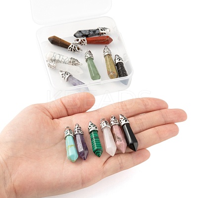 15Pcs 15 Style Natural & Synthetic Gemstone Pointed Pendants G-LS0001-75-1