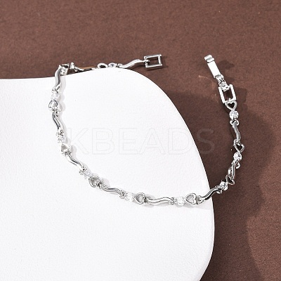 Brass Micro Pave Clear Cubic Zirconia Link Chain Bracelets for Women BJEW-D387-02P-1