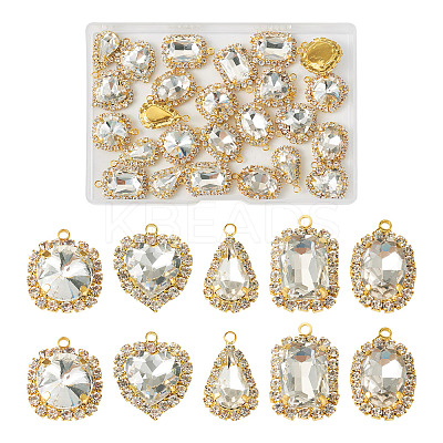 30Pcs 5 Styles Crystal Glass Rhinestone Pendants RB-TA0001-09-1