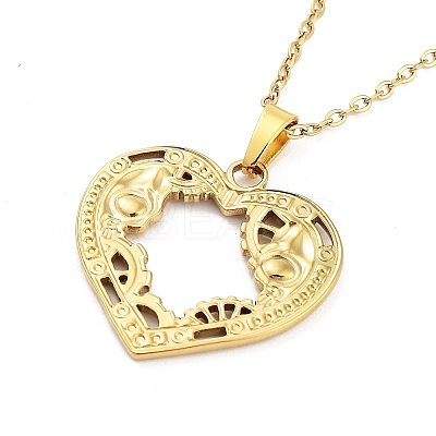 Heart with Steampunk Wheel Gear 304 Stainless Steel Pendant Necklaces NJEW-G083-03D-G-1