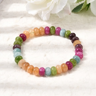 Dyed Natural White Jade Rainbow Rondelle Beaded Stretch Bracelets for Women GG-CBA3F02-04-1