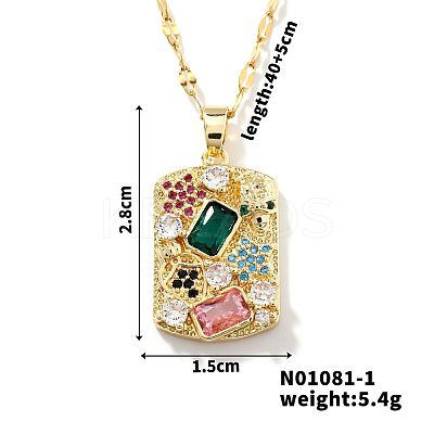 Brass Geometric Colorful Cubic Zirconia Rectangle Pendant Necklaces ZC3047-1-1