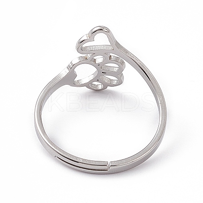Non-Tarnish 201 Stainless Steel Heart & Dog Paw Prints Adjustable Ring for Women RJEW-K238-09P-1