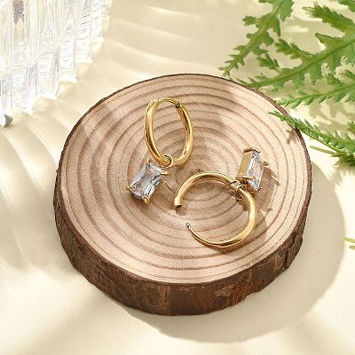 Ion Plating(IP) 304 Stainless Steel Micro Pave Cubic Zirconia Hoop Earrings STAS-R004-06G-02-1
