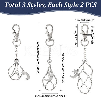 6Pcs 3 Styles Moon & Star Alloy Swivel Lobster Claw Clasps & Brass Cable Chains AJEW-UN00041-1