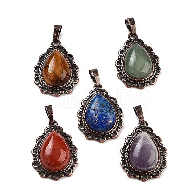 Natural Mixed Stone Teardrop Pendants G-K363-01R-1