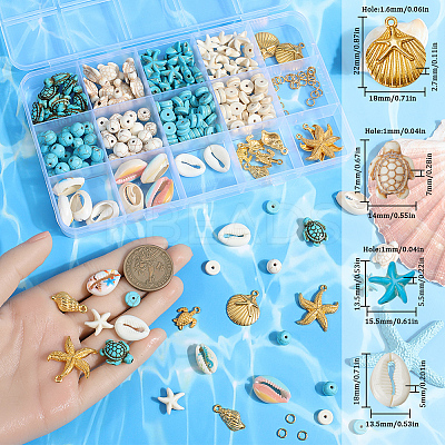 DIY Ocean Theme Synthetic Turquoise & Natural Cowrie Shell & Alloy Jewelry Making Findings Beads Kits DIY-SC0027-45-1