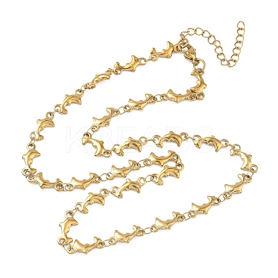 304 Stainless Steel Dolphin Link Chain Necklaces for Women NJEW-G201-02G-1