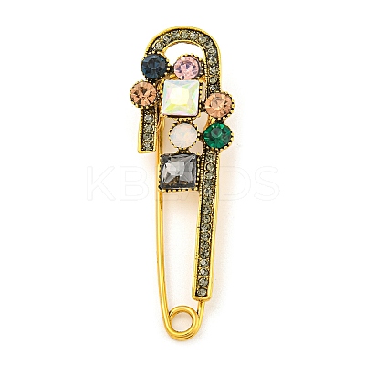 Alloy Colorful Rhinestone Safety Pin Brooch JEWB-U006-18G-1