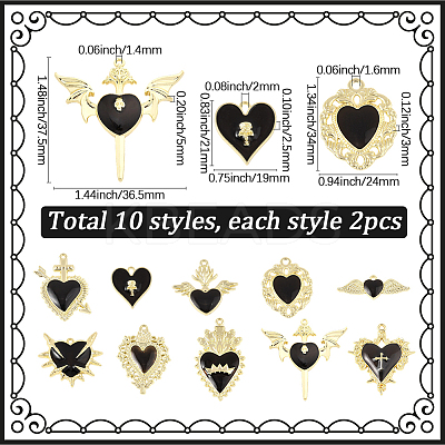 20Pcs 10 Styles Alloy Enamel Gothic Style Pendants PALLOY-SC0004-45C-1