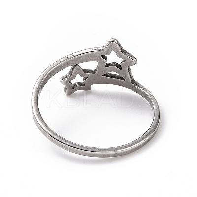 Non-Tarnish 201 Stainless Steel Double Star Finger Ring RJEW-J051-14P-1