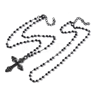 Halloween Alloy & Acrylic Round Beads Link Chain Cross Pendant Double Layer Necklaces for Women LS-NJEW-K294-02EB-1