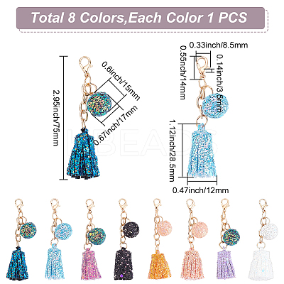8Pcs 8 Colors Laser Style Sequins Cloth Ball Tassel Pendant Decoration KEYC-WR0001-23-1