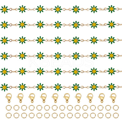 DIY Flower Brass Enamel Link Chains Bracelets/Necklaces Making Finding Kits DIY-AR0004-11-1