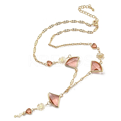 Faceted Fan & Heart Glass Pendant Necklaces NJEW-R263-24G-1