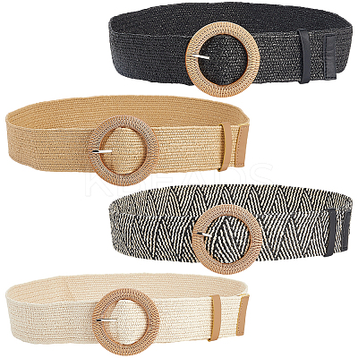 4Pcs 4 Colors Straw Woven Chain Belts with PP Plastic Ring Buckles AJEW-CY0001-80-1