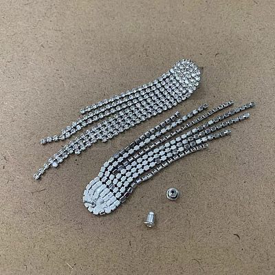 Clear Cubic Zirconia Tennis Tassel Dangle Stud Earrings EJEW-WH0017-11P-1