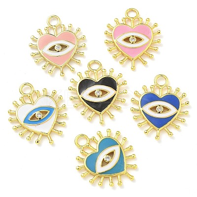 Rack Plating Brass Micro Pave Clear Cubic Zirconia with Enamel Pendants KK-G515-14G-1