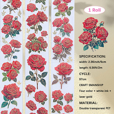 2Rolls 2 Colors Flower Pattern Planner Stickers PET Adhesive Tape DIY-CN0001-42A-1