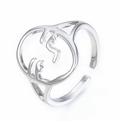 Brass Abstract Face Open Cuff Ring RJEW-T001-87P-1