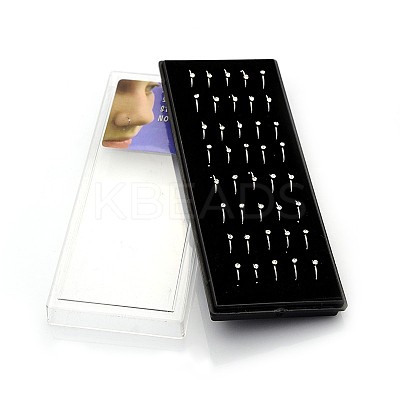 40Pcs 316L Surgical Stainless Steel Rhinestone Hoop Nose Rings AJEW-P001-05-1