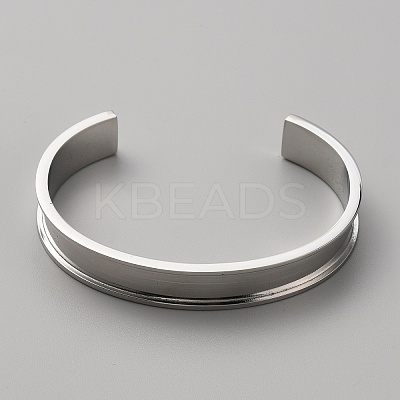 304 Stainless Steel Grooved Cuff Bangles BJEW-WH0019-07P-1