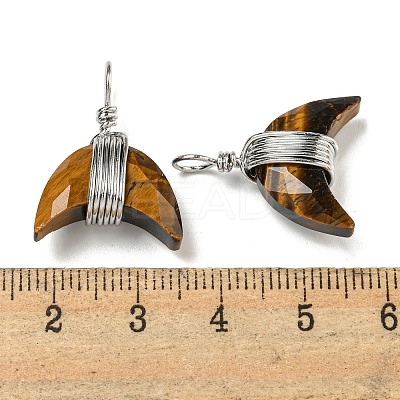Natural Tiger Eye Copper Wire Wrapped Pendants G-B079-01P-01-1