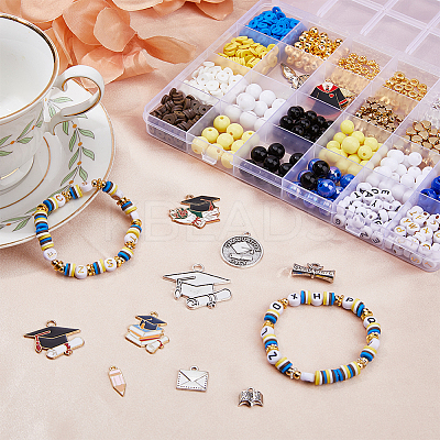 Graduate Theme Acrylic Beaded Stretch Bracelet with Alloy Enamel Charms DIY Making Finding Kit DIY-FH0006-73-1