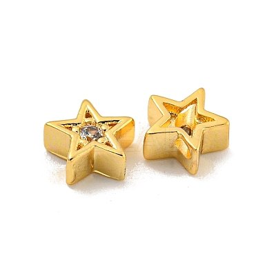 Brass Micro Pave Clear Cubic Zirconia Beads KK-B096-22G-1