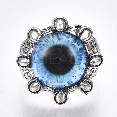 Adjustable Alloy Glass Finger Rings RJEW-T006-03B-1