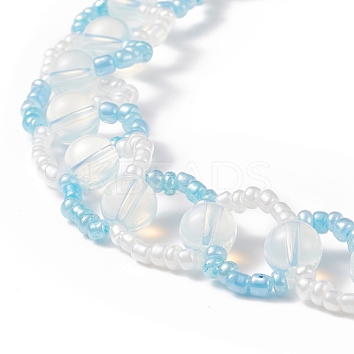 Opal & Glass Seed Braded Ring Wrap Beaded Necklaces for Women NJEW-JN03946-1