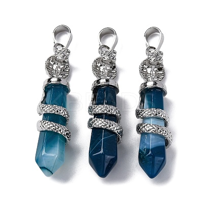 Natural Blue Banded Agate(Dyed & Heated) Pendants G-A241-01P-10-1