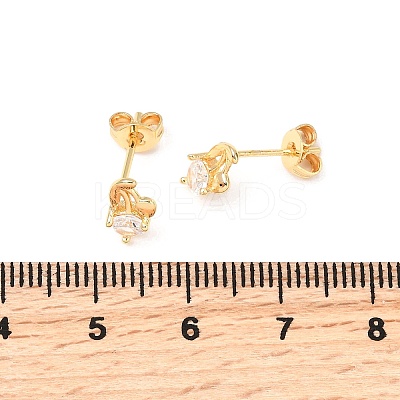 Flower Brass Micro Pave Clear Cubic Zirconia Stud Earrings EJEW-A135-12G-1