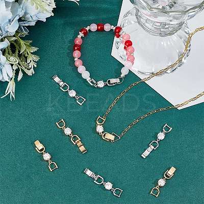 6 Pcs 2 Colors Extender Clasps Brass Micro Pave Cubic Zirconia Fold Over Extension Clasps FIND-BBC003-55B-1