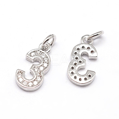 Real Platinum Plated Tone Brass Micro Pave Cubic Zirconia Number Charms ZIRC-E011-03-1