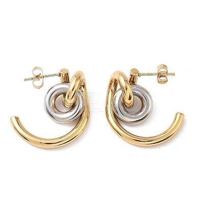 Two Tone C-Shaped with Ring 304 Stainless Steel Stud Earrings LS-EJEW-B156-12GP-1