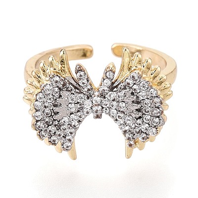 Brass Micro Pave Clear Cubic Zirconia Cuff Open Rings KK-T079-60G-1