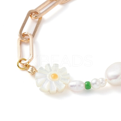 Sunflower Natural Shell Beads Bracelet BJEW-TA00027-1