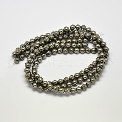 Natural Pyrite Round Beads Strands G-F197-07-6mm-1