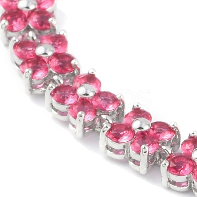 Noble Gift Ideas for Lady Platinum Tone Brass Micro Pave Cubic Zirconia CZ Flower Link Chain Bracelets BJEW-L472-07-1-1