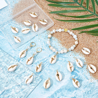 24Pcs 4 Styles Natural Cowrie Shell Copper Wire Wrapped Pendants FIND-SC0014-23-1