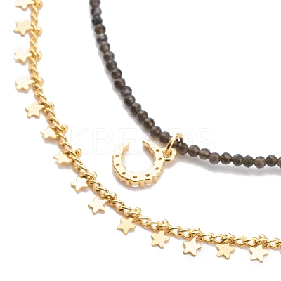 2Pcs 2 Style 304 Stainless Steel Moon & Star Pendant Necklaces Set NJEW-JN04030-1