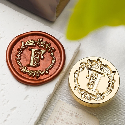 Golden Tone Wax Seal Brass Stamp Head DIY-B079-01G-F-1