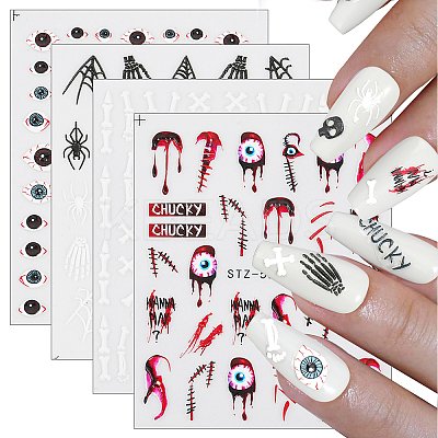 4 Sheets 4 Style Halloween Theme Nail Decals Stickers MRMJ-OC0003-58-1