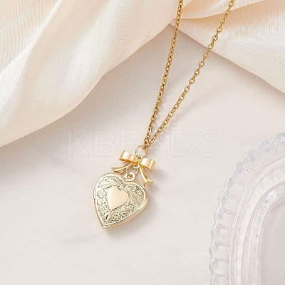 Alloy Bowknot Heart Locket Pendant 304 Stainless Steel Cable Chain Necklaces for Women NJEW-JN05904-1